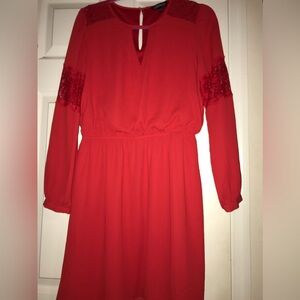 Express red dress with lace. long sleeved. Size Medium
